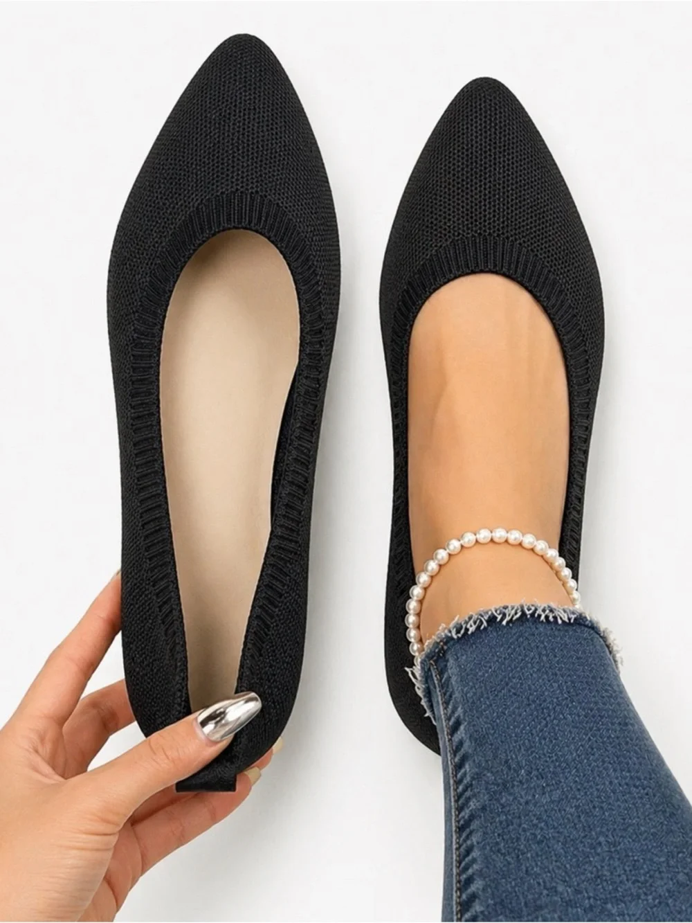 NWT Shein Black Knit Flats Women’s Size 9.5
